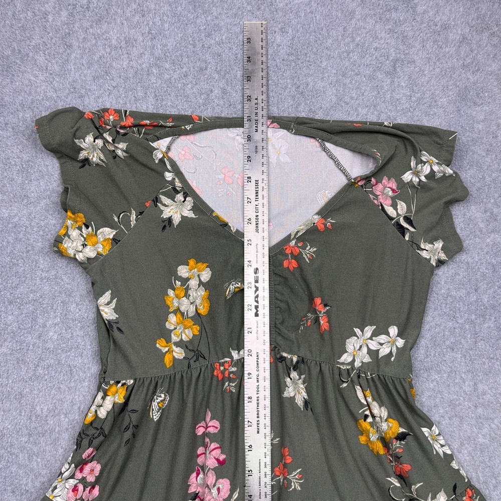 No Boundaries Mini Tiered Dress Womens Large Green Floral Short Sleeve - Picture 5 of 6